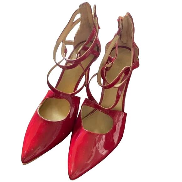 Michael Kors Shoes - MICHAEL KORS Catia Red Pointed Toe Strappy Heels Patent Leather Holiday 8M